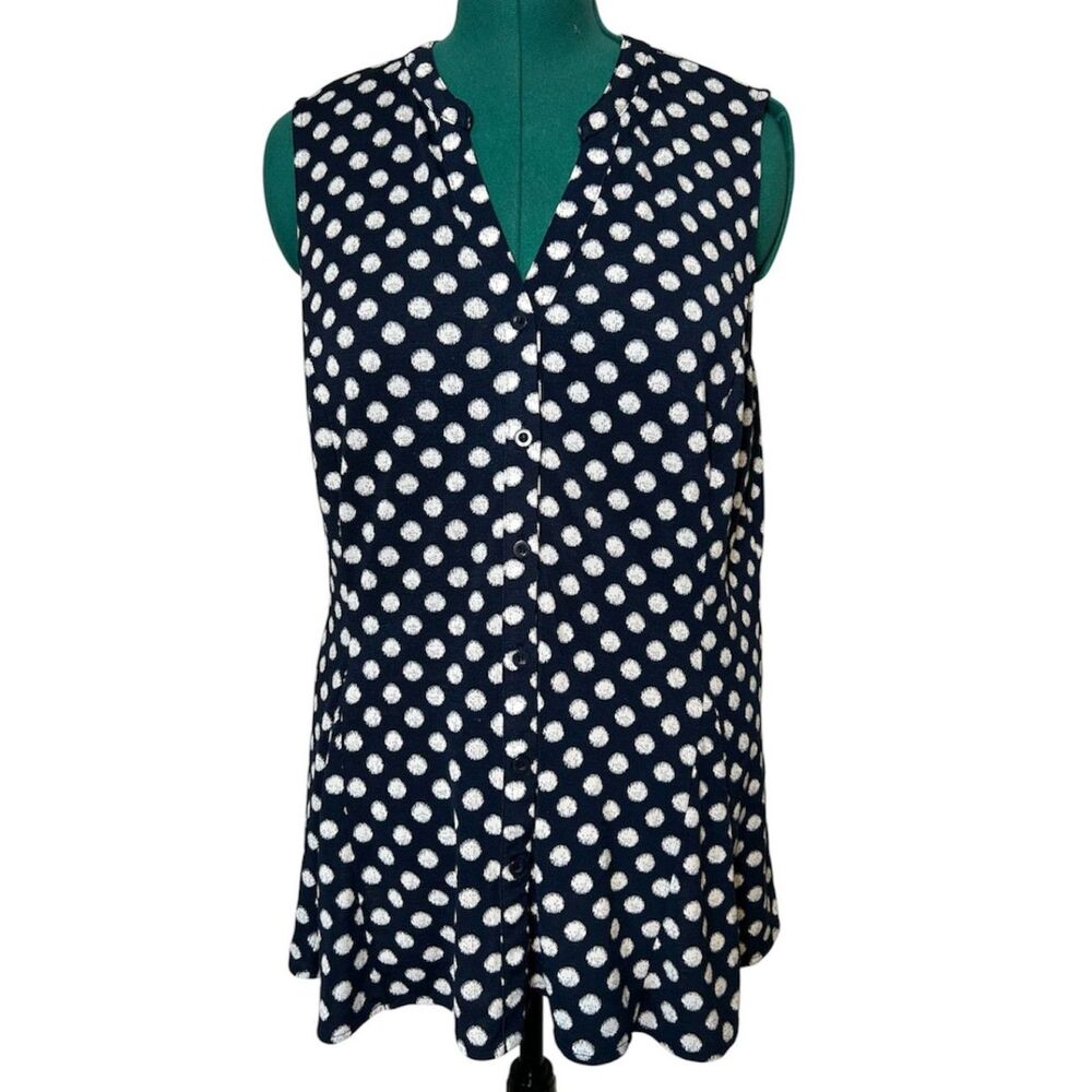 Charter Club Navy Blue Polka Dot Sleeveless Blouse XL